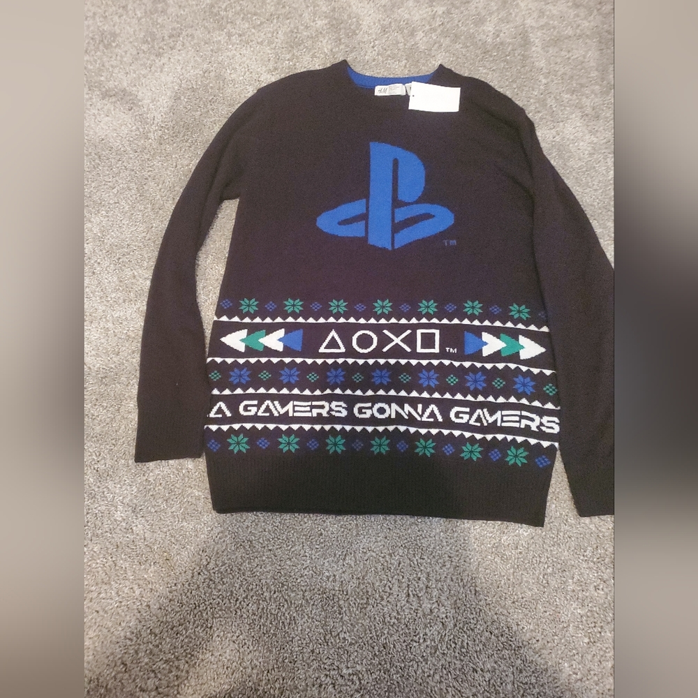 Playstation PS Christmas Holiday Mens Ugly Sweater  Size small Black NWT